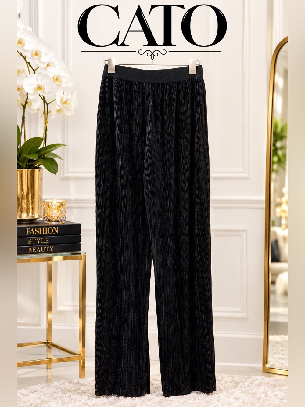 Cato |Women's Black Wide-Leg Velvet Pants